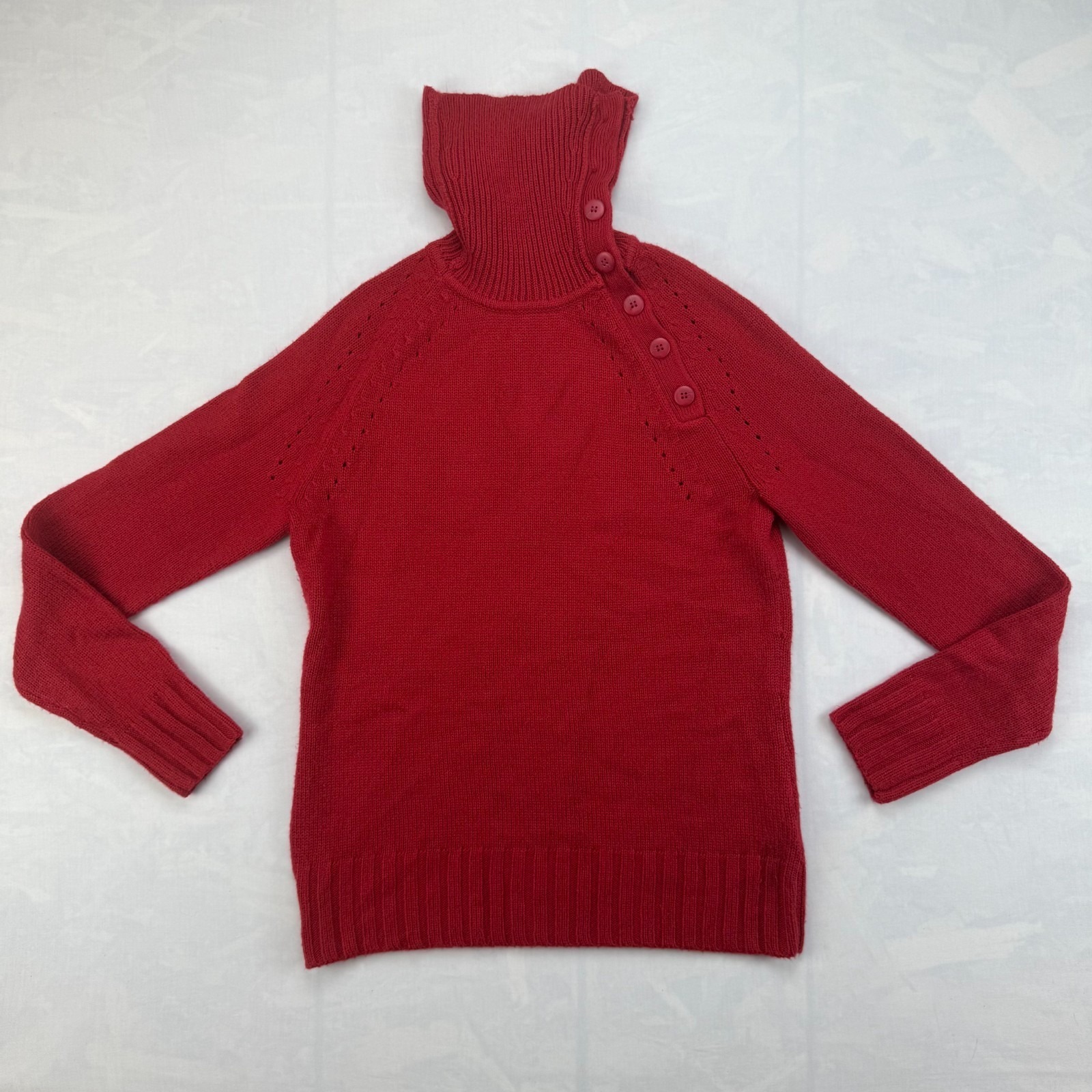 Vintage Croft & Barrow Knitted Sweater Women's Small Red Turtleneck Side Button